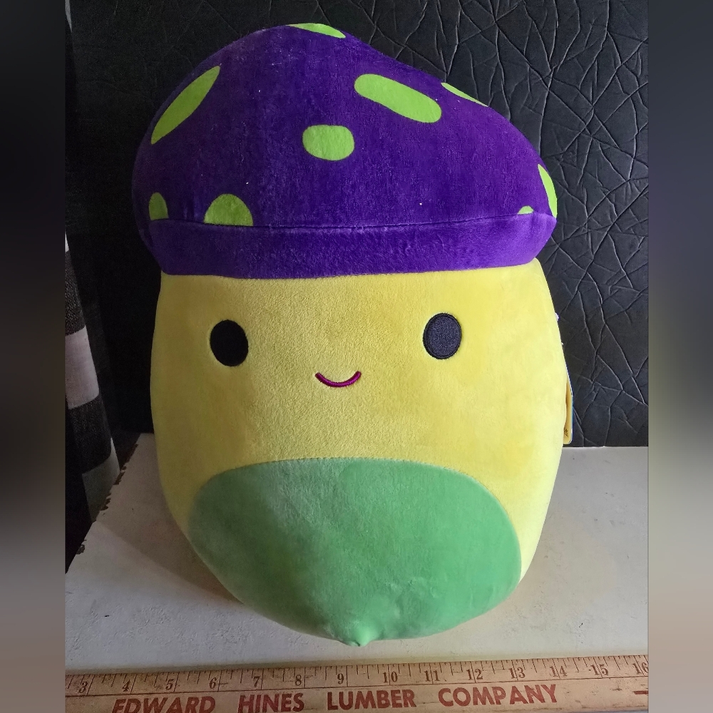 Enid The Blacklight Plush Mushroom Toy - Yellow and Purple, Squishmallow, Nwt
